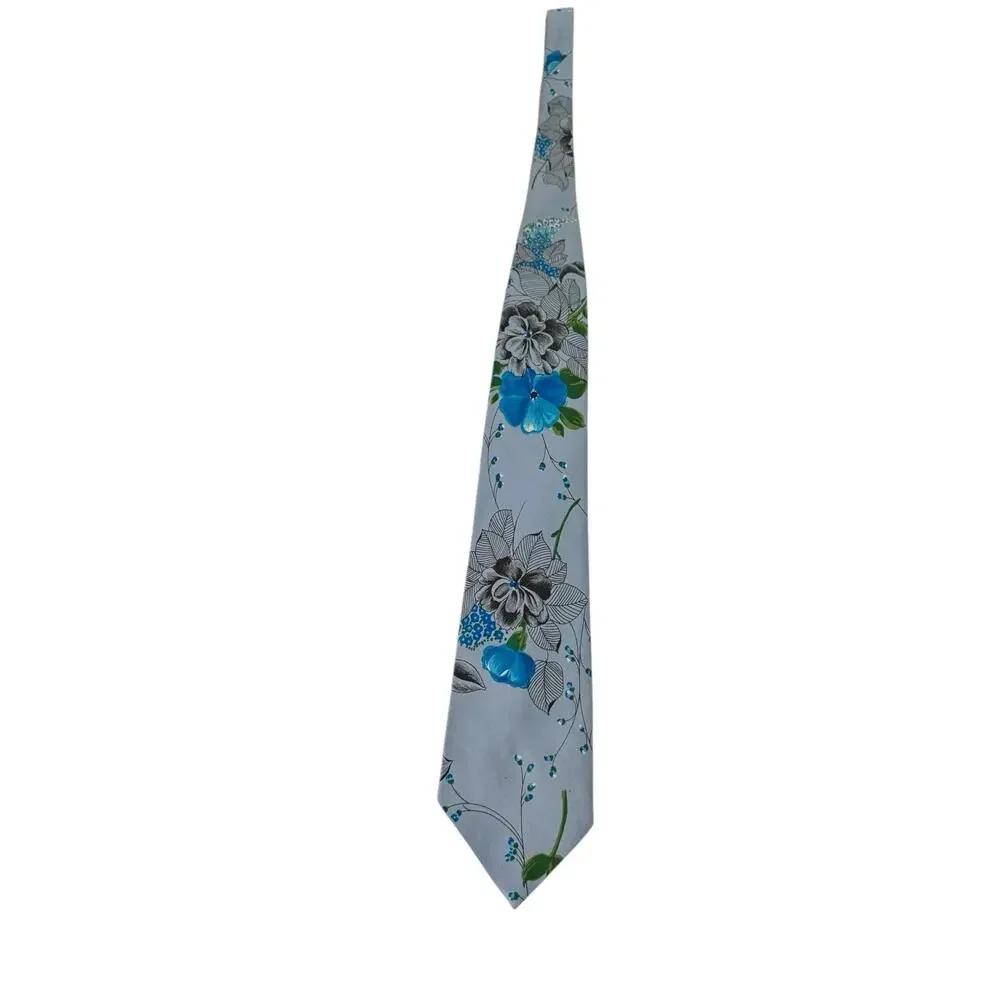Vintage 60’s Joseph Horne Blue Floral Flowers Novelty Necktie